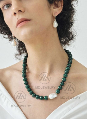 孔雀石淡水时髦套装巴洛克珍珠