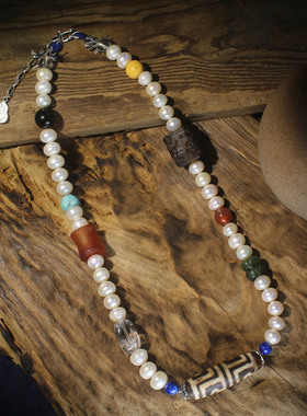 藏式珍珠四眼天珠多宝项链锁骨链