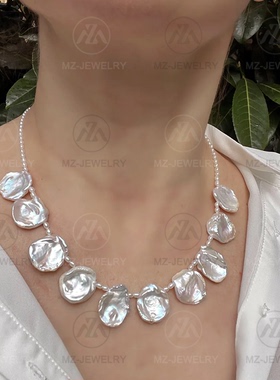 巴洛克花瓣淡水珍珠短款项链时髦