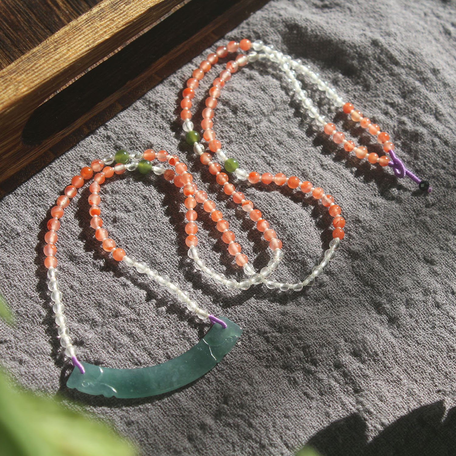 原创编绳天然南红玛瑙毛衣项链