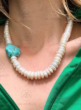 欧洲小众巴洛克珍珠松石项链锁骨