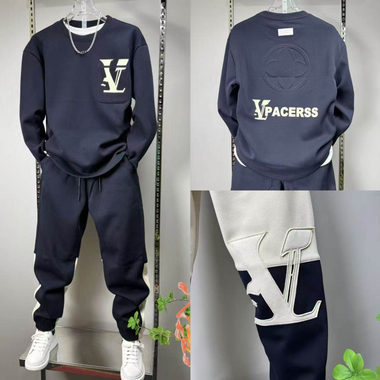 欧货AN&LV/岸绿秋冬新款字母钢印加绒加厚圆领卫衣男潮牌时尚百搭