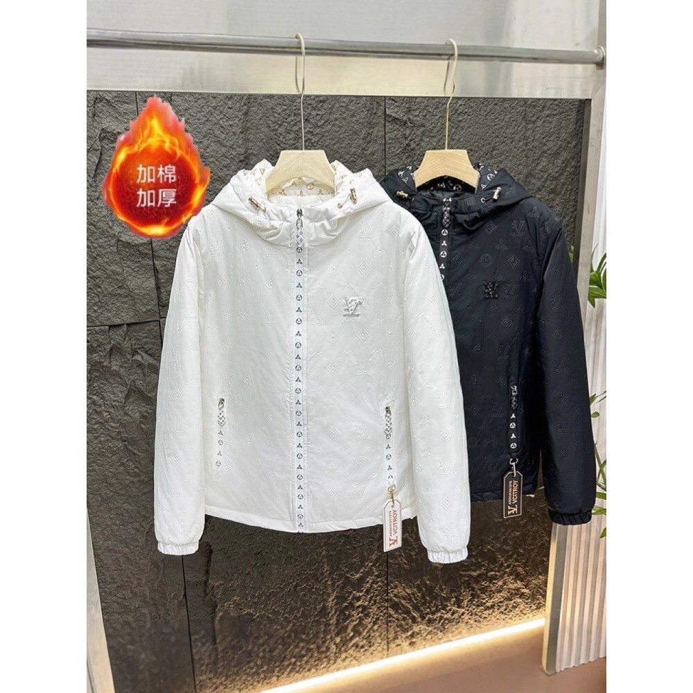 欧货AN&LV/岸绿新款高端男士时尚潮流休闲连帽棉服外套个性字母印