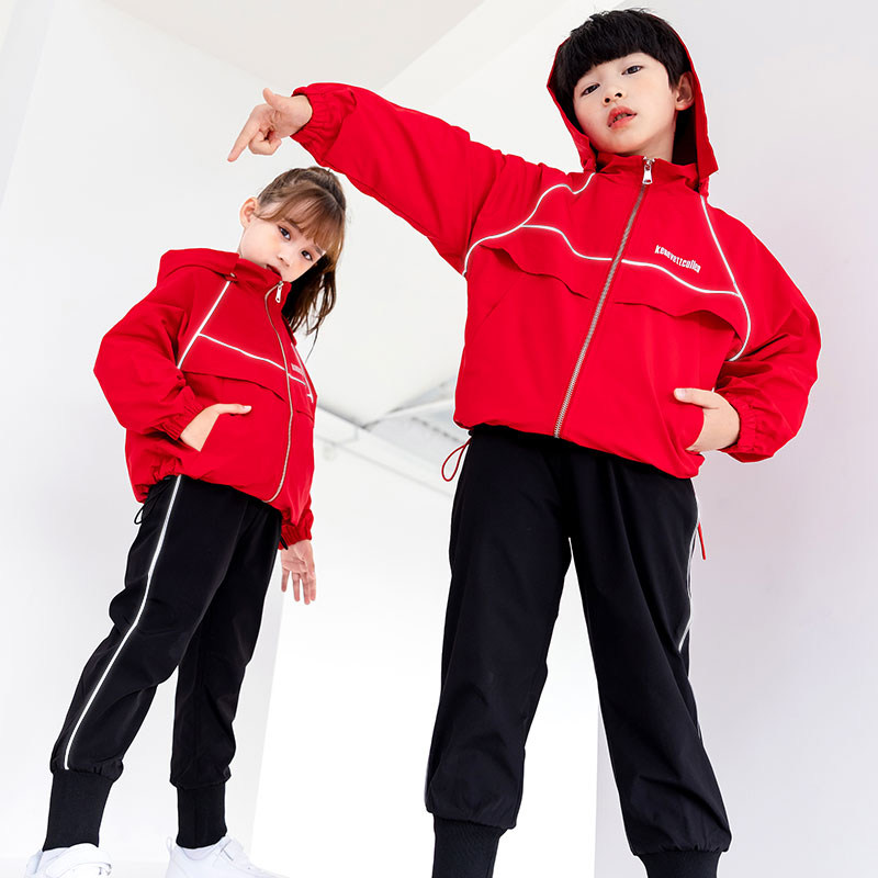 反光幼儿园园服春秋冬装冲锋衣小学生校服套装儿童班服运动服橘色