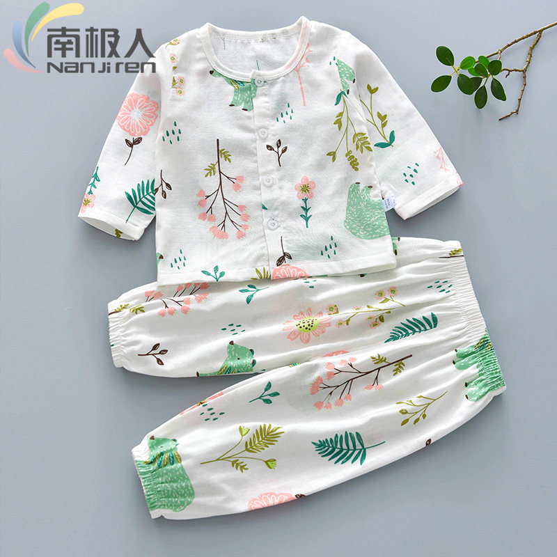 宝宝睡衣薄款1-3岁夏季婴儿纯棉纱布家居服套装男女童春秋空调服0