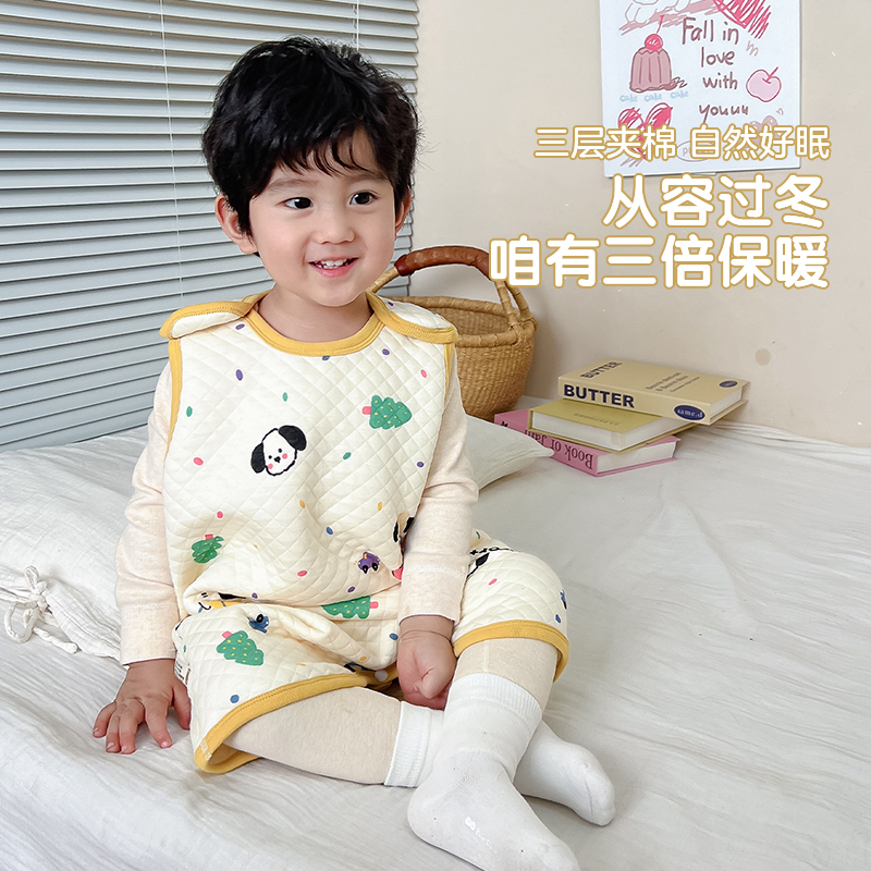 婴儿睡袋秋冬保暖背心马甲儿童夹棉加厚防踢被神器宝宝家居服睡袍