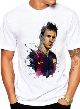 新款梅西Messi 短袖印花T恤训练队服男士莫代尔白色流行定制