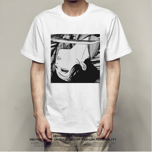 漫画家卡通白色休闲富江T恤男短袖女猎奇恐怖漫画周边原宿风宽松