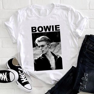 夏季新款摇滚歌手David Bowie大卫鲍伊欧美风人头像印花短袖T恤衫