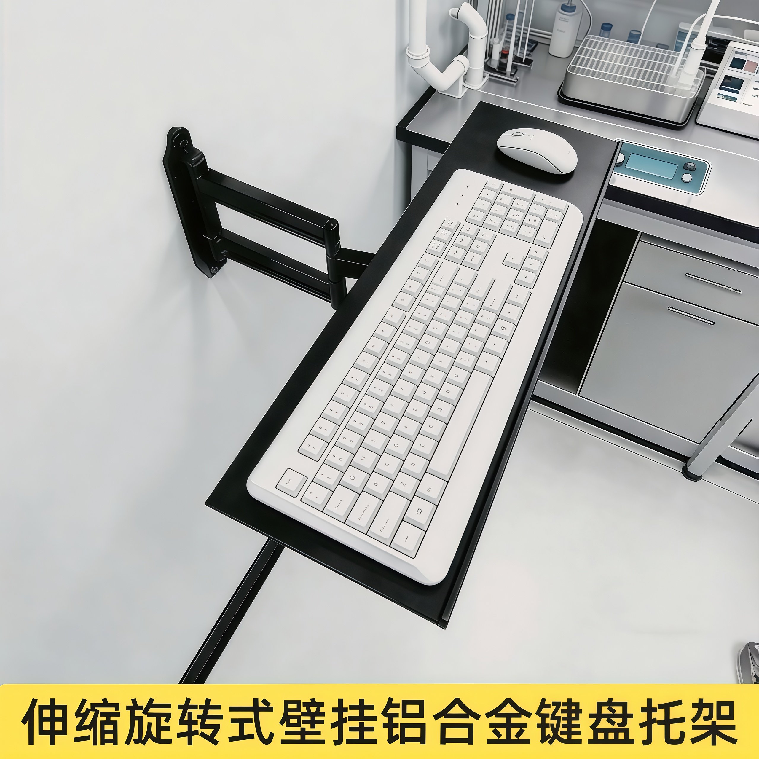 显示器键盘托架键盘鼠标支架壁挂式伸缩旋转调节铝型材支架键盘架