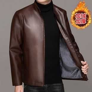 爸爸装 皮衣男外套中老年外套海宁中年皮衣冬季 加绒加厚皮夹克男装