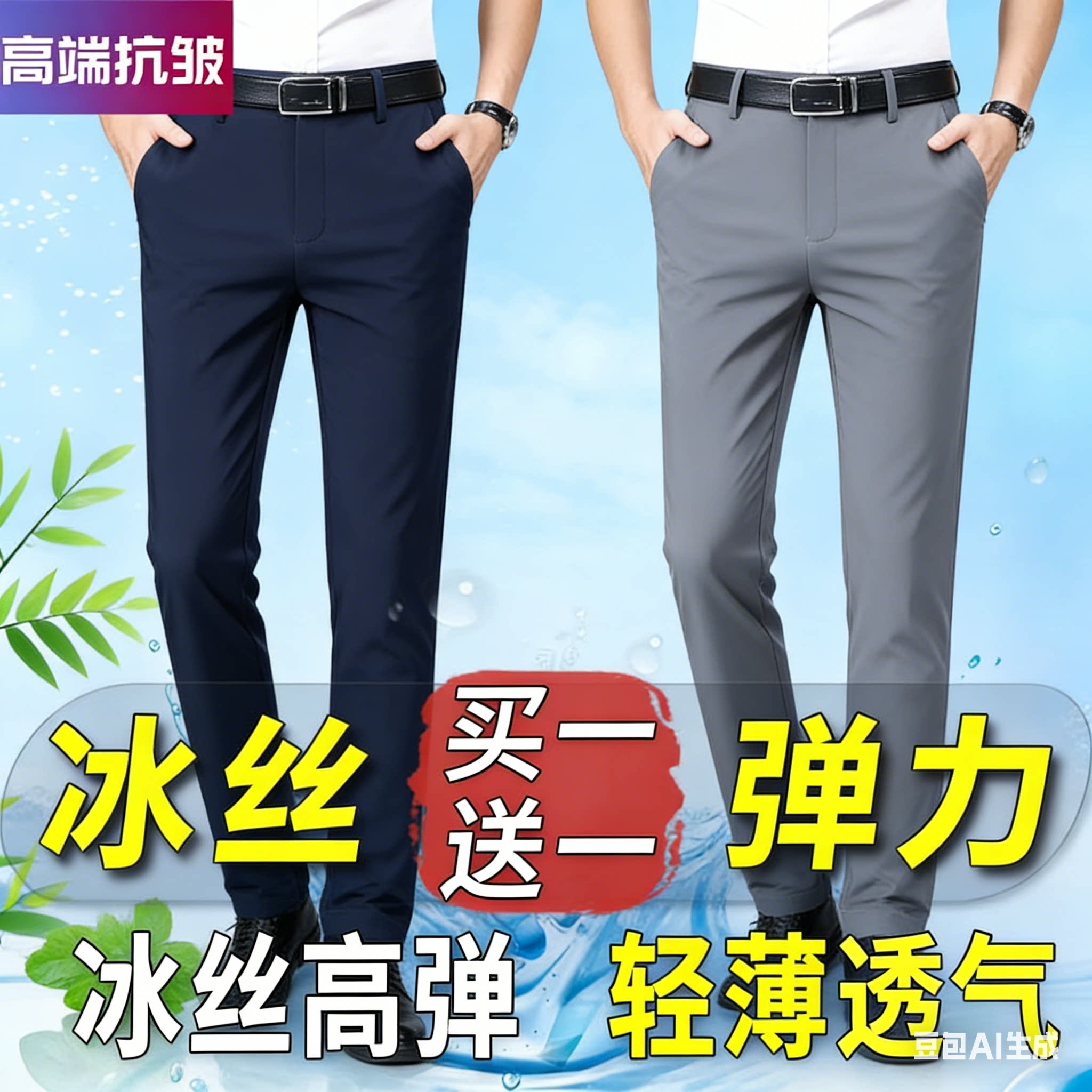 中老年新款夏季薄款速干裤弹力中年男士休闲裤冰丝男裤爸爸裤子男