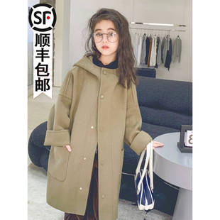 女童双面呢羊绒大衣羊绒童装韩版儿童连帽新款毛呢子2025秋冬外套