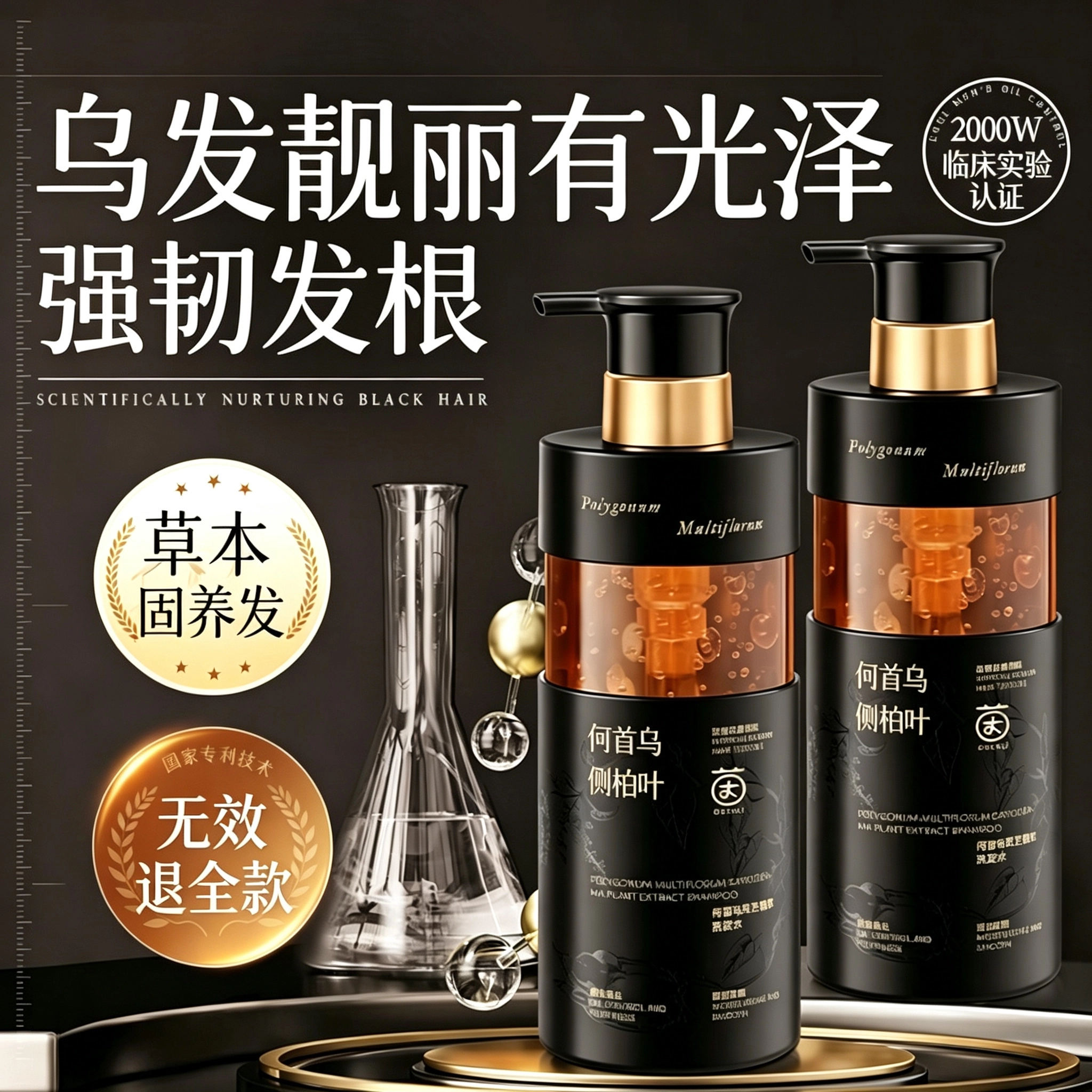 何首乌洗发水官方旗舰店变黑发神器纯植物膏露控油蓬松去屑黑灵芝