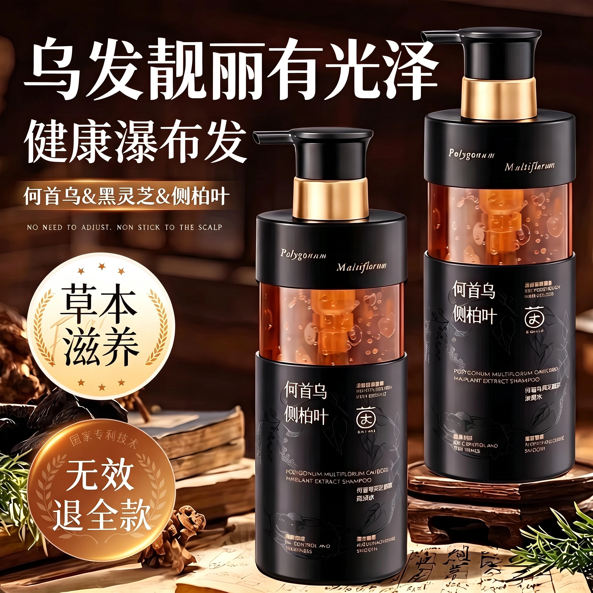 何首乌洗发水官方旗舰店变黑发神器纯植物膏露控油蓬松去屑黑灵芝