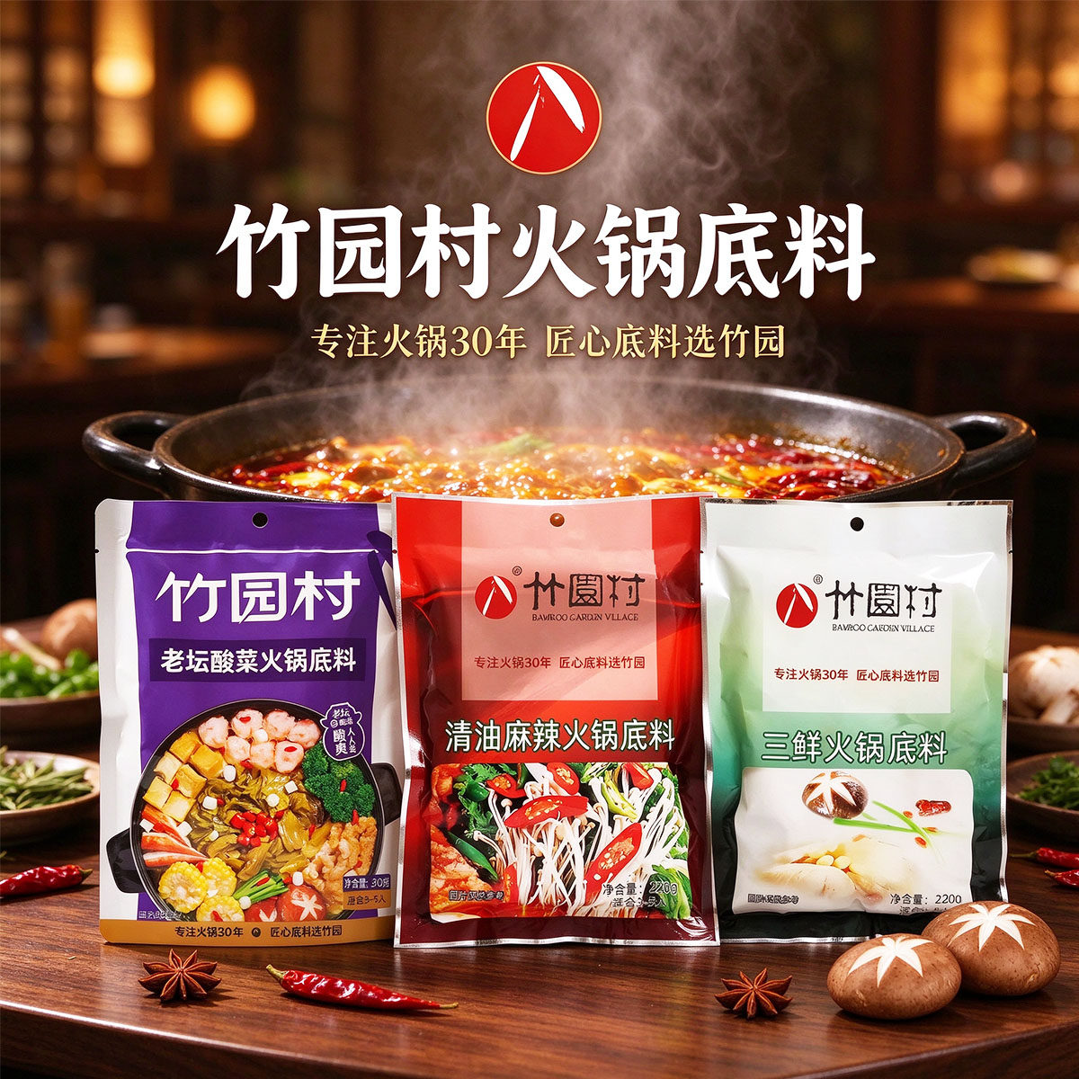 竹园村老坛酸菜火锅底料重庆川味清油麻辣三鲜麻辣烫冷热串串调料