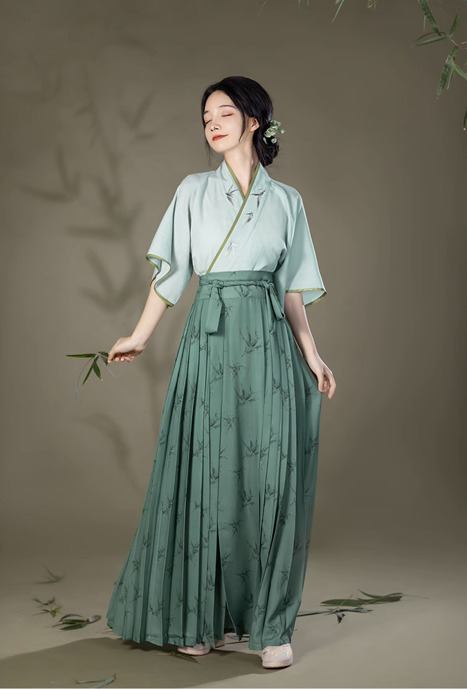 ZHUYING SHEN SHEN 원래 향상된 중국 스타일 HANFU 여성의 기울어 진 옷깃 칼라 탑 프린트 스커트 여름