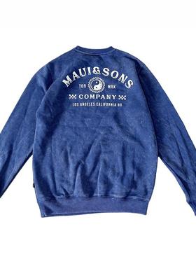 【小次品】maui冲浪滑板水洗印花圆领卫衣加绒外贸男女宽松套头衫