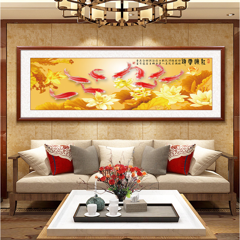 新中国风客厅挂画好运九鱼图装饰画大景观壁画卧室床边背景墙