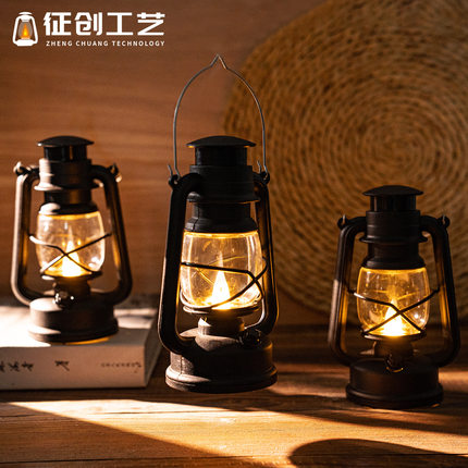 桌面道具小马灯电子蜡烛灯LED小夜灯户外圣诞节煤油手提风灯迷你
