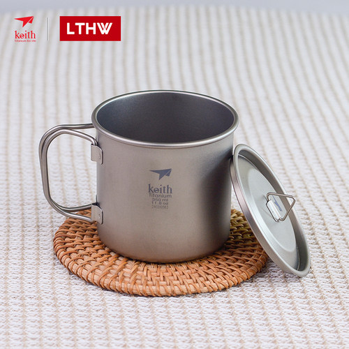 keith铠斯钛杯户外纯钛水杯咖啡杯折叠露营便携野餐杯子茶杯宽口