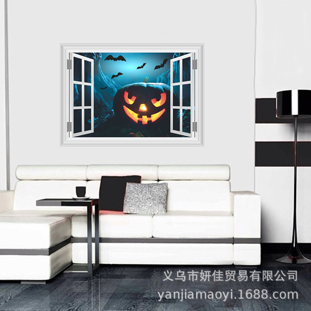 Stereo Horror Pumpkin Head Bat Window Wallpaper Living Room在類目 節慶用品/禮品, 燈, 南瓜燈中 - 來自Buy2taobao.com提供專業的淘寶代購服務