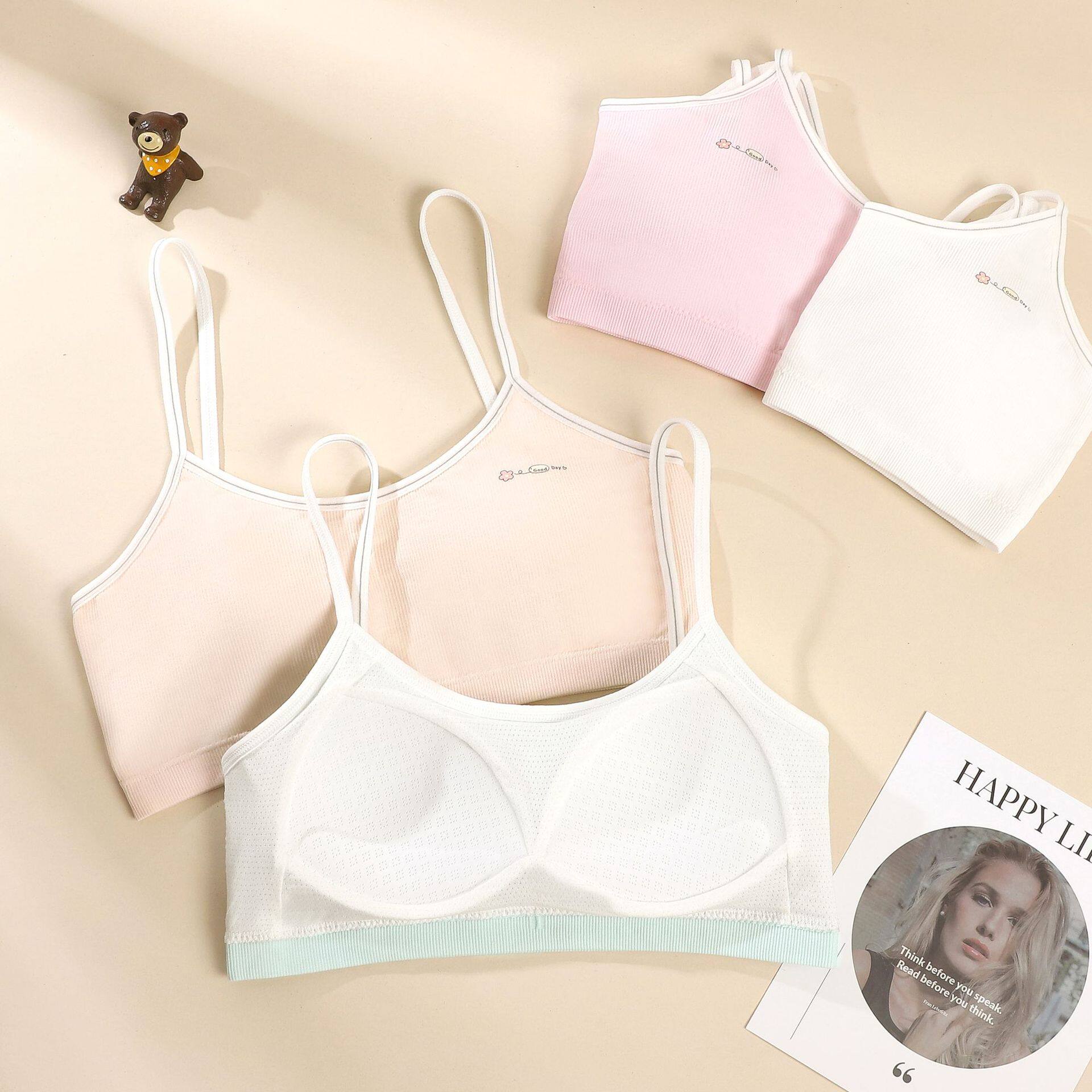 无缝少女学生青春期固定杯文胸女大童发育期抹胸小女孩吊带小背心