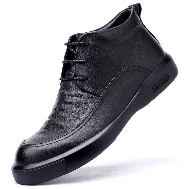 头层牛皮高帮男靴商务休闲