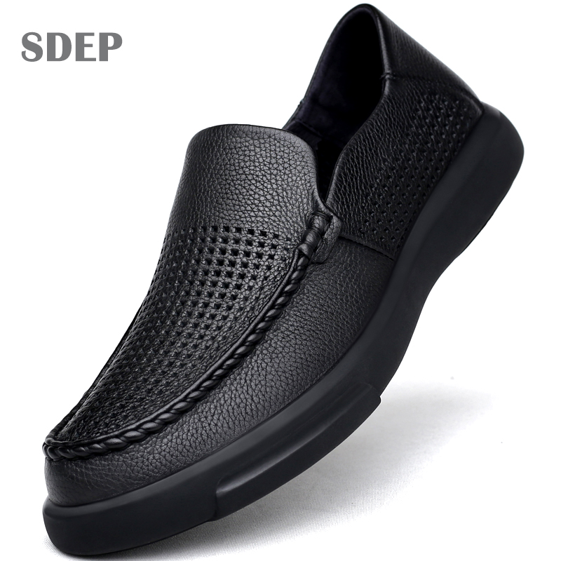 SDEP夏季透气商务休闲镂空皮鞋