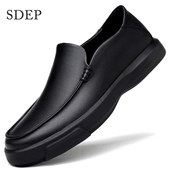 子 头层牛皮软皮软底厚底舒适一脚蹬爸爸男鞋 SDEP春季 商务休闲皮鞋