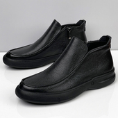 高帮加绒保暖头层牛皮软皮软底防滑商务休闲棉皮鞋 SDEP秋冬季 男士
