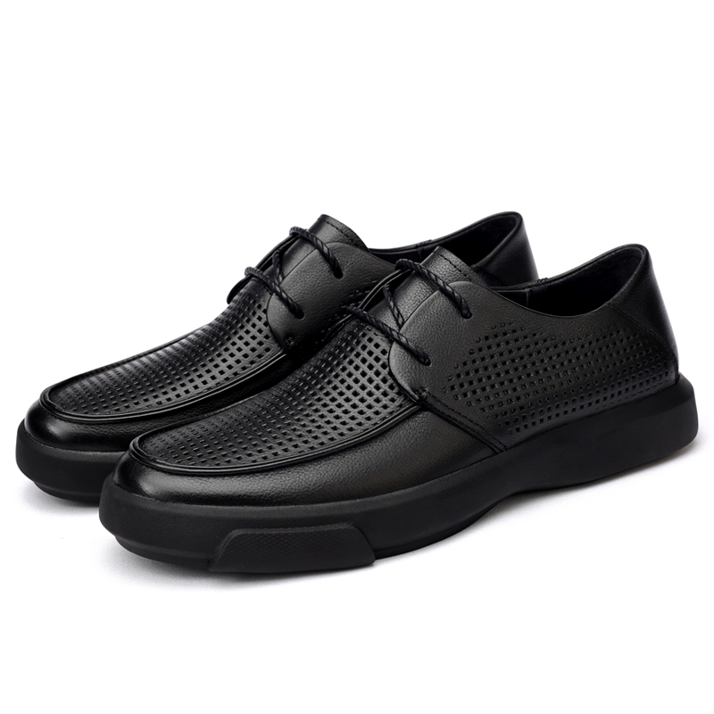 SDEP男鞋夏季新款黑色系带透气镂