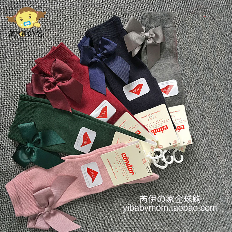 西班牙女童蝴蝶结不起球及膝袜