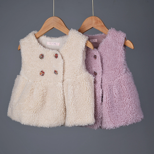 特价 芮伊家 韩国进口正品秋冬Puell女童仿羊羔毛马甲