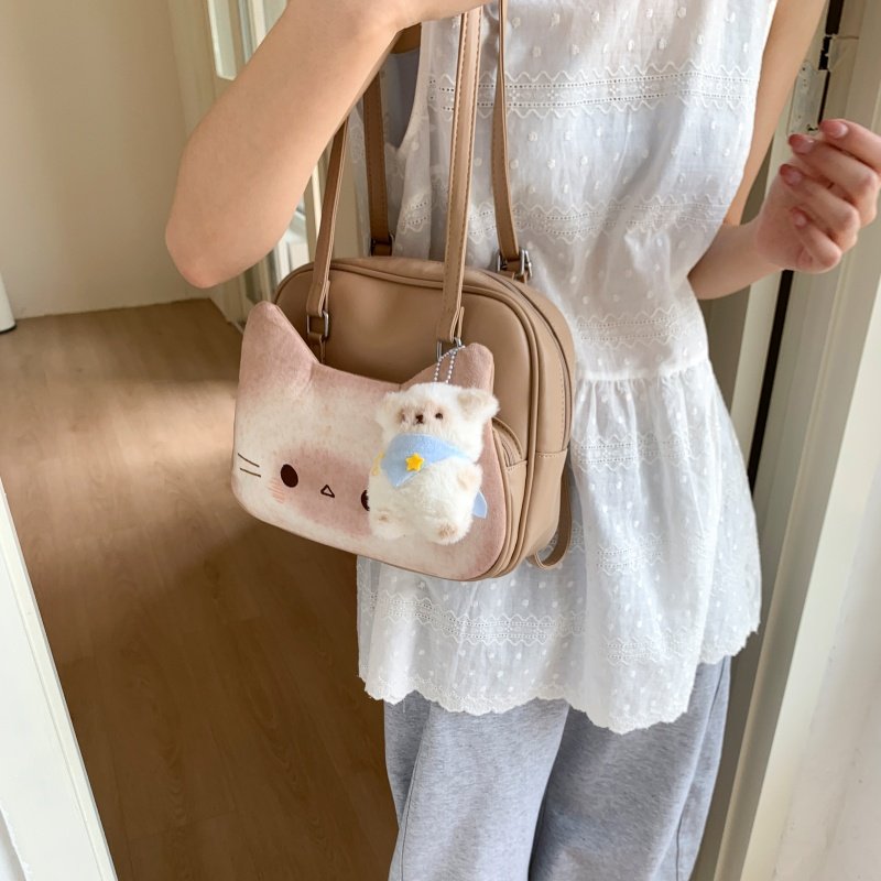 可爱小猫面包猫咪托特包女2025新款大容量手提单肩包多用双肩背包