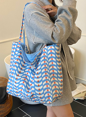 韩系松弛感慵懒帆布包包女2025新款休闲大容量AB面双面单肩托特包