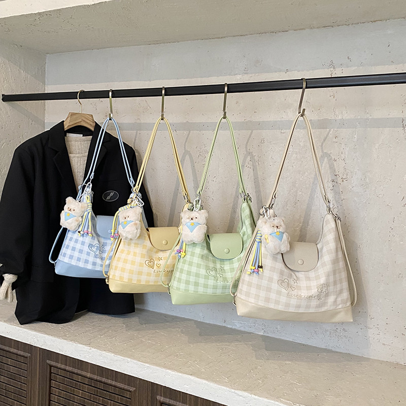 甜美可爱韩系格纹双肩勤包包女2025新款蝴蝶结背包学生单肩托特包