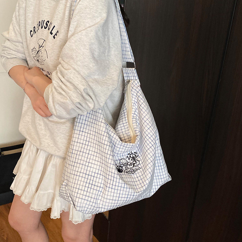 新款可爱卡通小狗条纹格子包包女2025新款慵懒风轻便单肩包斜挎包