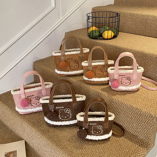 可爱超火毛绒包女2025新款精致凯蒂猫斜挎包时尚百搭单肩小托特包