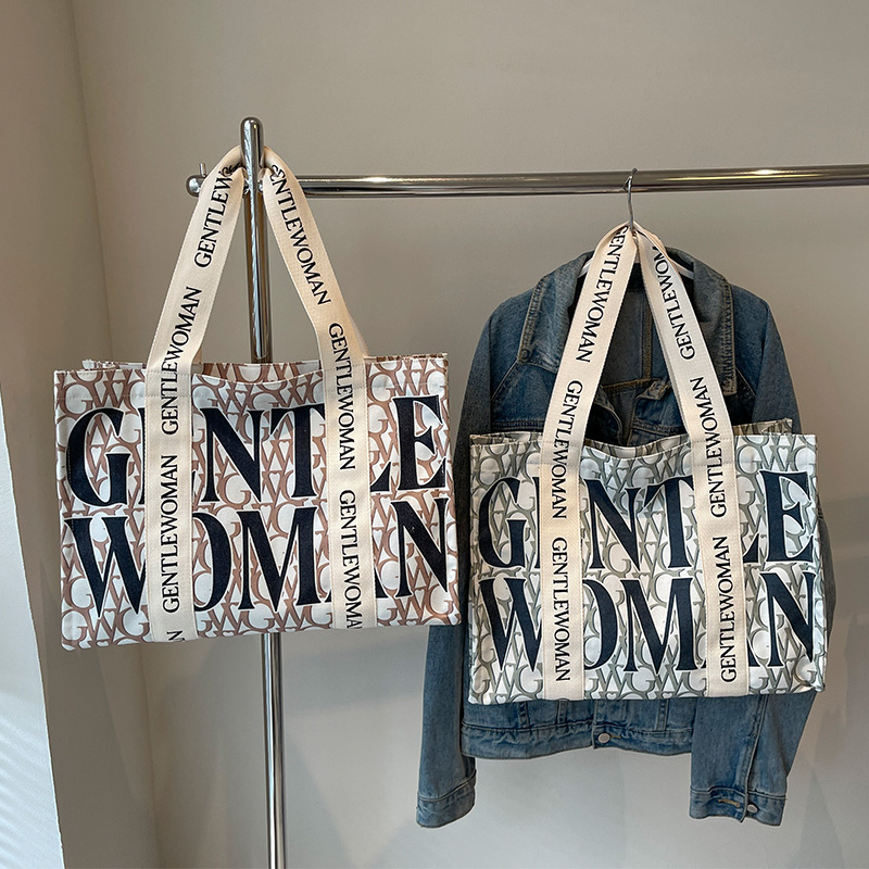 大容量字母托特帆布包单肩手提包