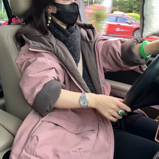 高级感双面穿连帽棉服女款冬季派克服休闲宽松中长款棉衣夹棉外套