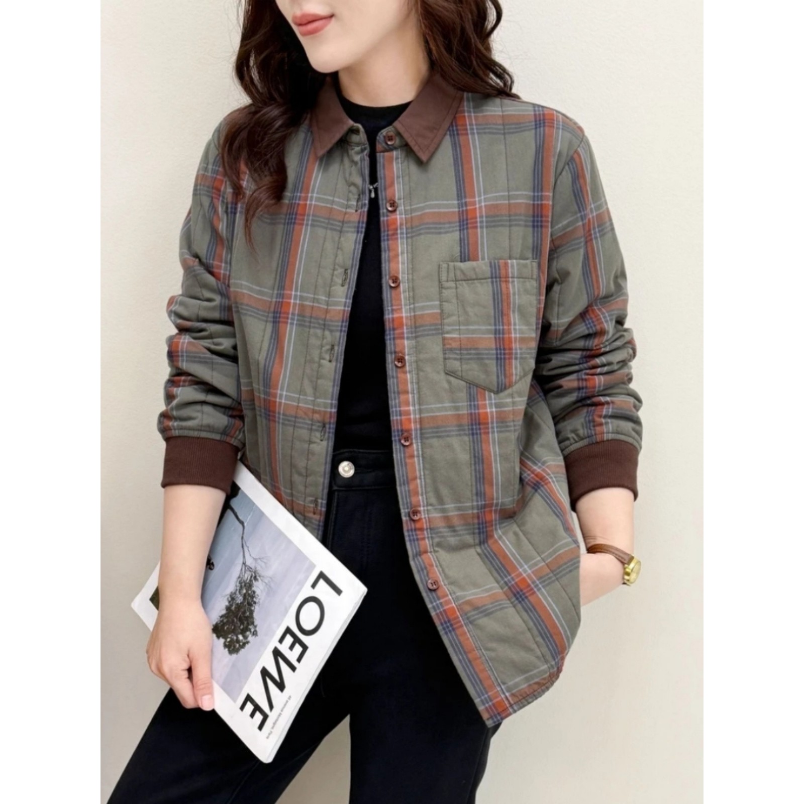 美式复古夹棉条纹格子衬衫