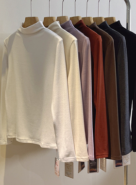 软糯德绒羊绒蛋白半高啤酒领打底衫内搭修身保暖磨毛显瘦长袖T恤