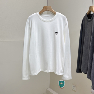 女 内搭显瘦打底衫 加厚磨毛棉baby绒小熊刺绣正肩长袖 T恤女基础款