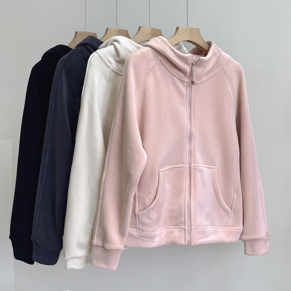 加厚奥粒绒拉链连帽衫卫衣女秋冬款保暖双面绒锁温休闲修身外套