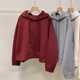 气短款 高克重纯色宽松复合连帽卫衣春秋慵懒插肩袖 百搭元 外套上衣