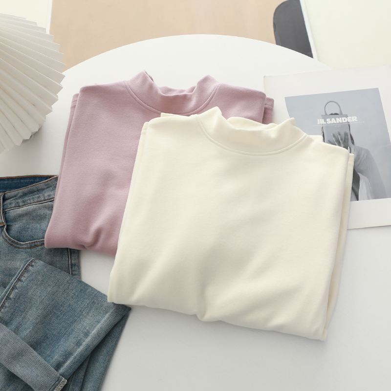 韩版通勤长袖纯色半高领打底衫