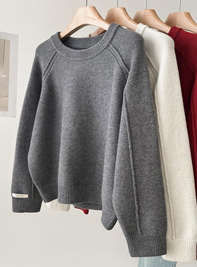 软糯复古新年红色毛衣圆领套头针织衫女秋冬季内搭保暖长袖上衣