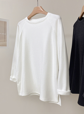 软糯垂感加厚白色中长款宽松打底衫女秋冬休闲绒感长袖T恤上衣