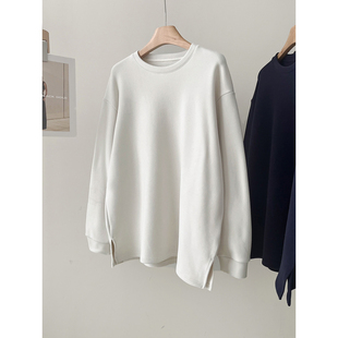 打底衫 加厚保暖糯米绒长袖 垂感圆领纯色大版 中长款 T恤女秋冬新款